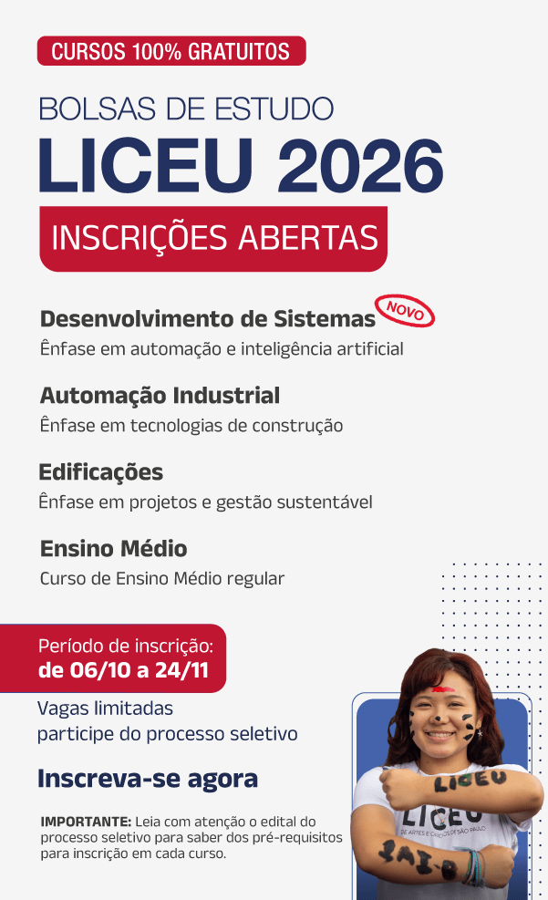 Bolsas de estudo Liceu 2026, inscrições abertas!