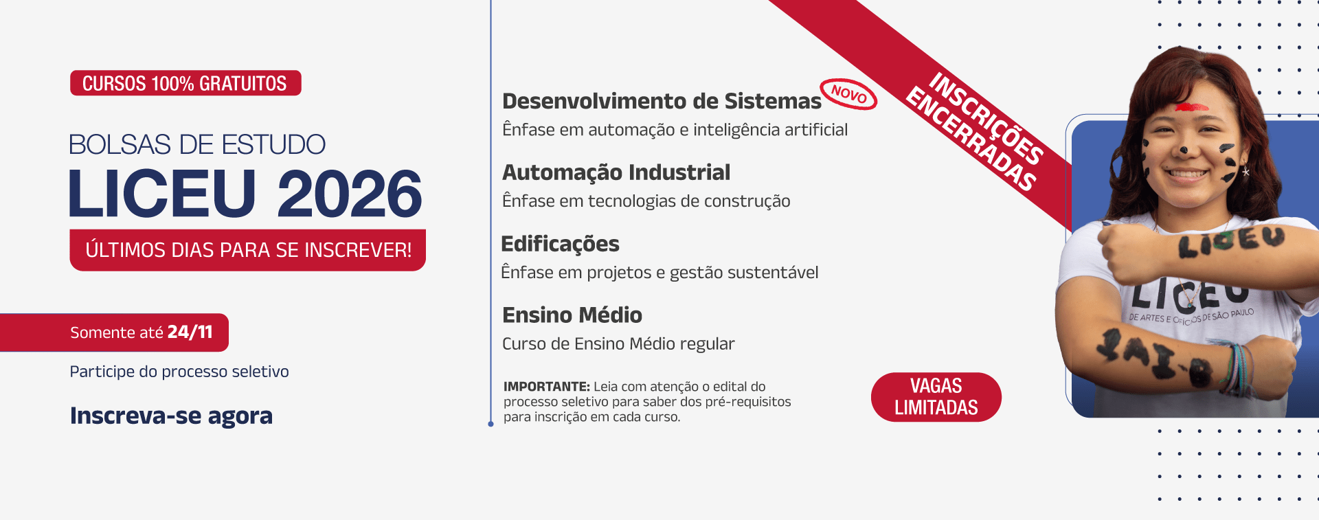 Bolsas de estudo Liceu 2026, inscrições encerradas!
