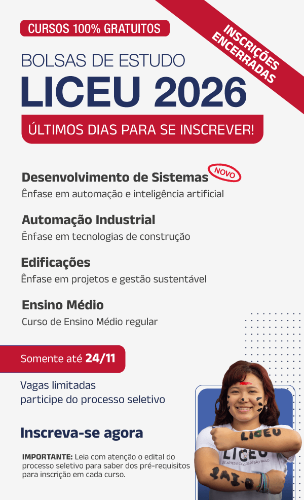 Bolsas de estudo Liceu 2026, inscrições encerradas!